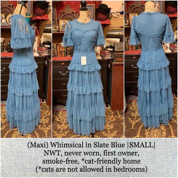 NWT Ivy City Co Whimsical Dress (maxi-length) in Slate Blue, Size SMALL. - Picture 4 of 10